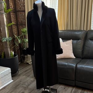 Vintage Elegant Black Albert Nipon Studio Trench Coat, 100% Wool